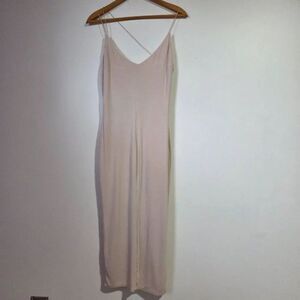 EUC BLANC CREAM V NECK RIBBED BODYCON MAXI DRESS SIZE LARGE